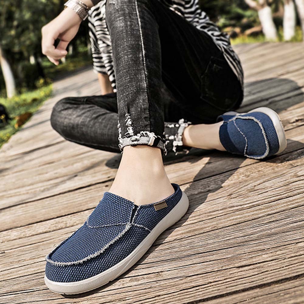 Summer New Men's Light Casual Denim Slip On Half Slippers