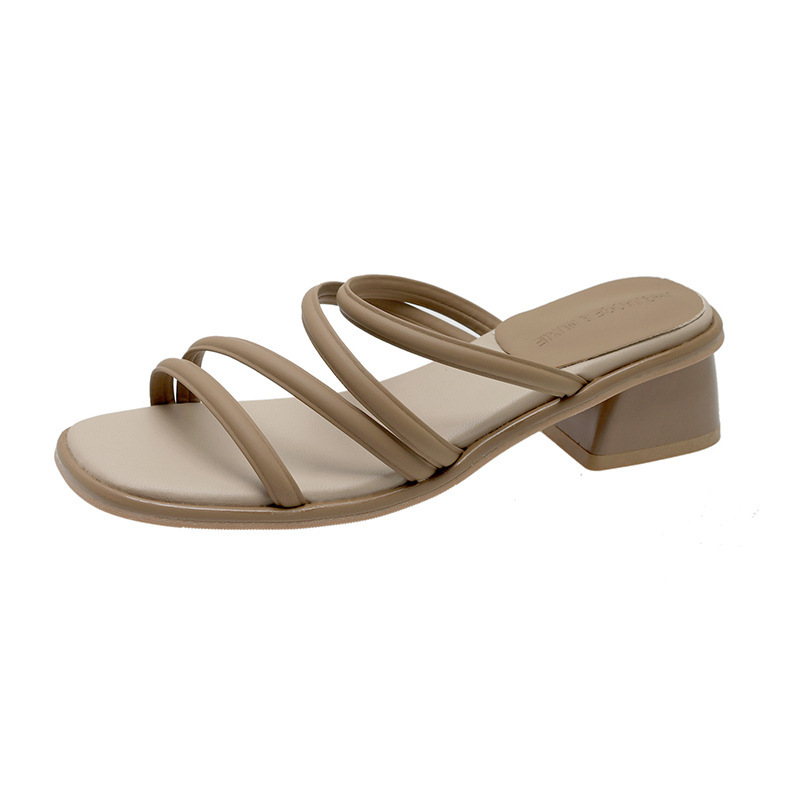 Women's Strappy Heels Block Open Toe Low Heel Chunky Mules Sandals Dress Shoes