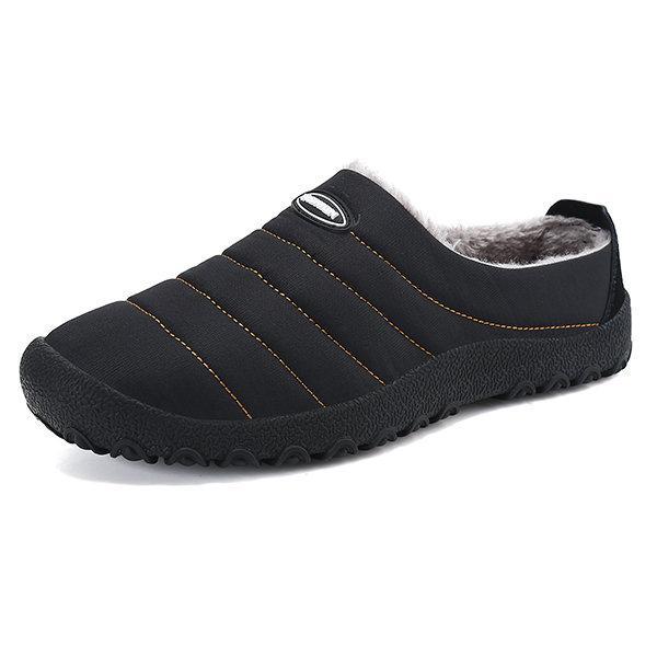 Men's Plush Lining Waterproof Fabric Slip On Soft Sole Casual Slipper