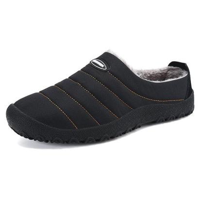 Men's Plush Lining Waterproof Fabric Slip On Soft Sole Casual Slipper
