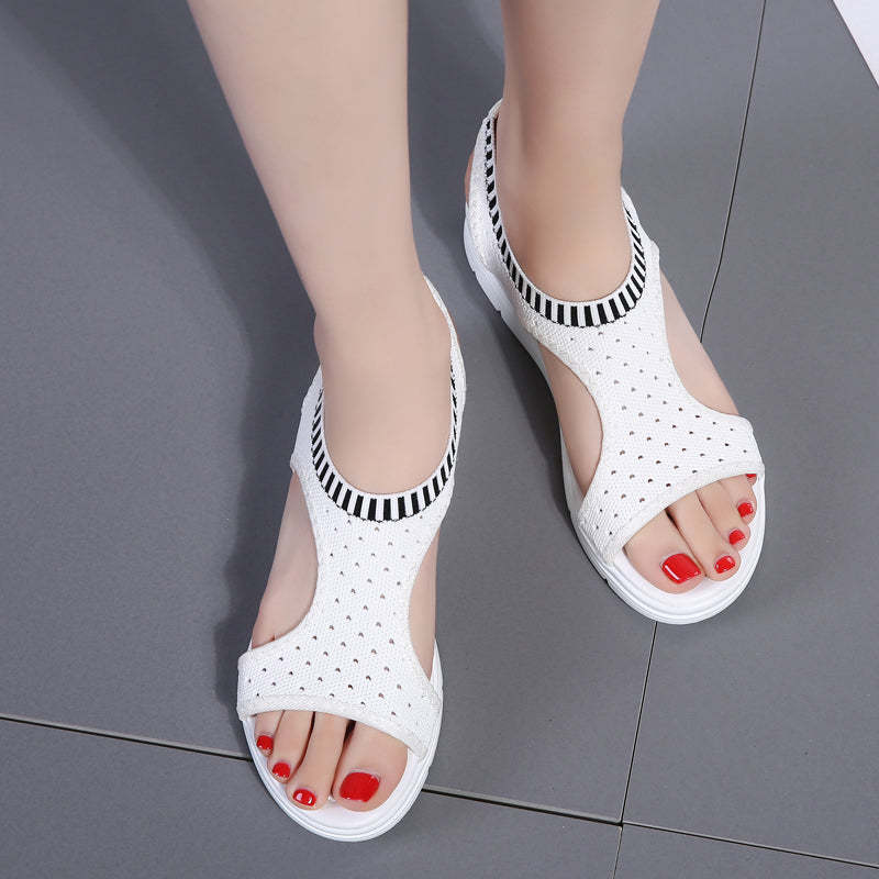 Breathable Peep Toe Light Mesh Flat Tennis Sandals For Women