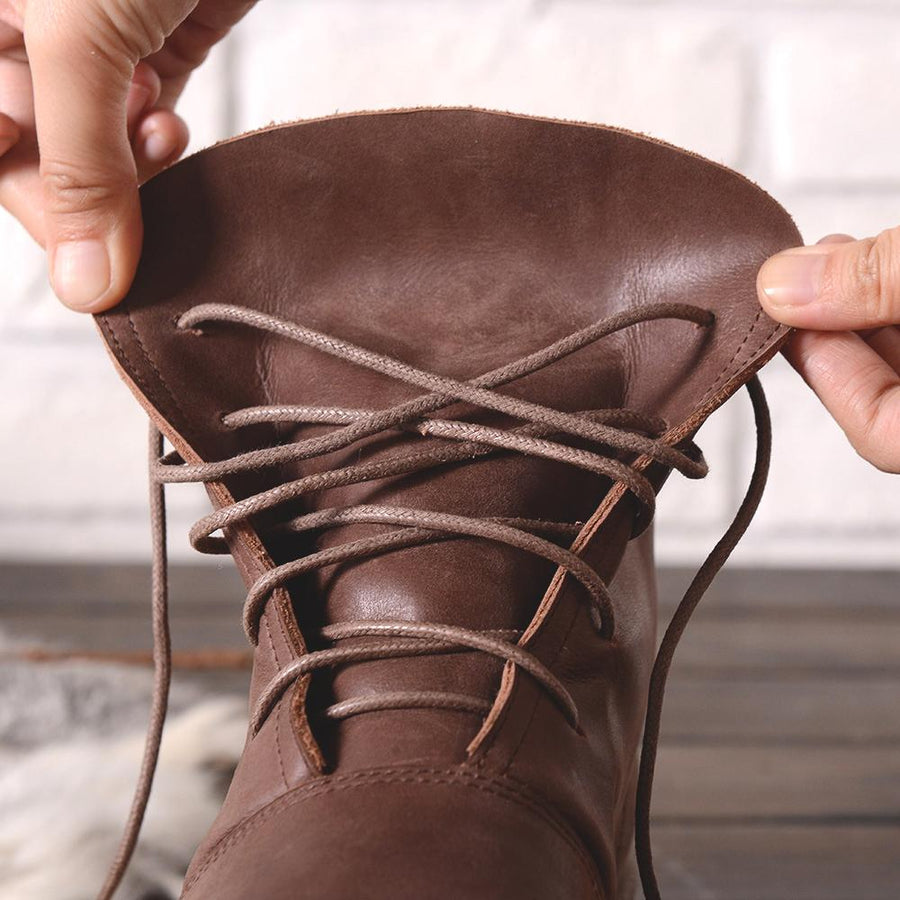 Oxfords For Women Lace Up Flat Sole Ankle Boots Handmade Waxing Leather Martin Boots