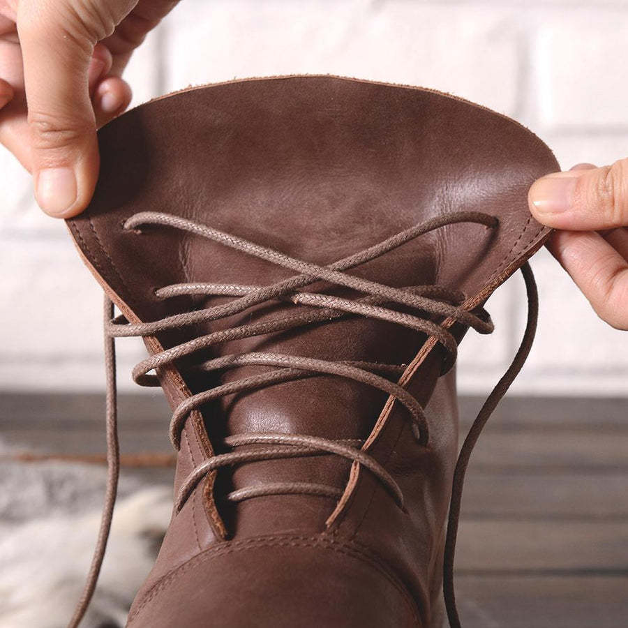 Oxfords For Women Lace Up Flat Sole Ankle Boots Handmade Waxing Leather Martin Boots