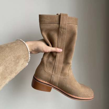 Womens Suede Leather Mid Calf Boots