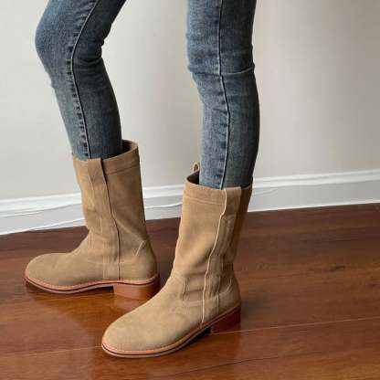 Womens Suede Leather Mid Calf Boots