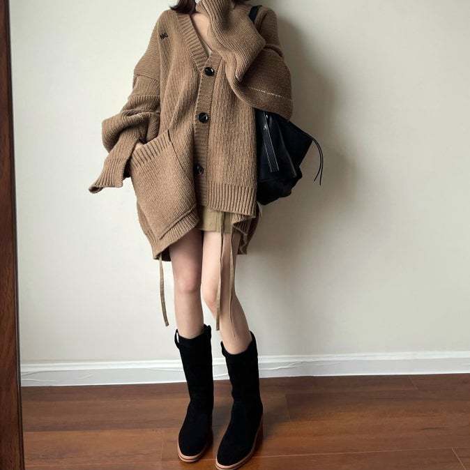 Womens Suede Leather Mid Calf Boots