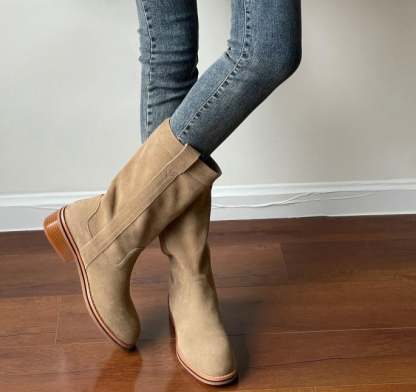 Womens Suede Leather Mid Calf Boots