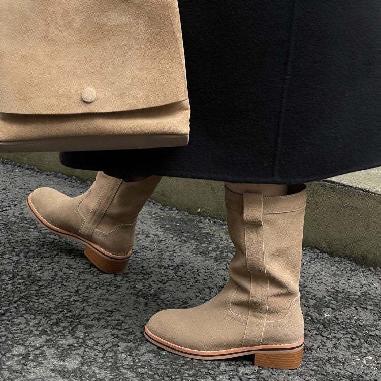 Womens Suede Leather Mid Calf Boots