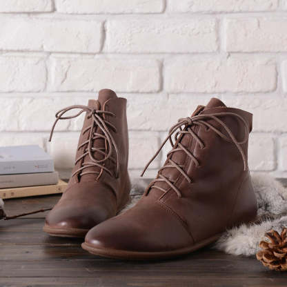 Oxfords For Women Lace Up Flat Sole Ankle Boots Handmade Waxing Leather Martin Boots