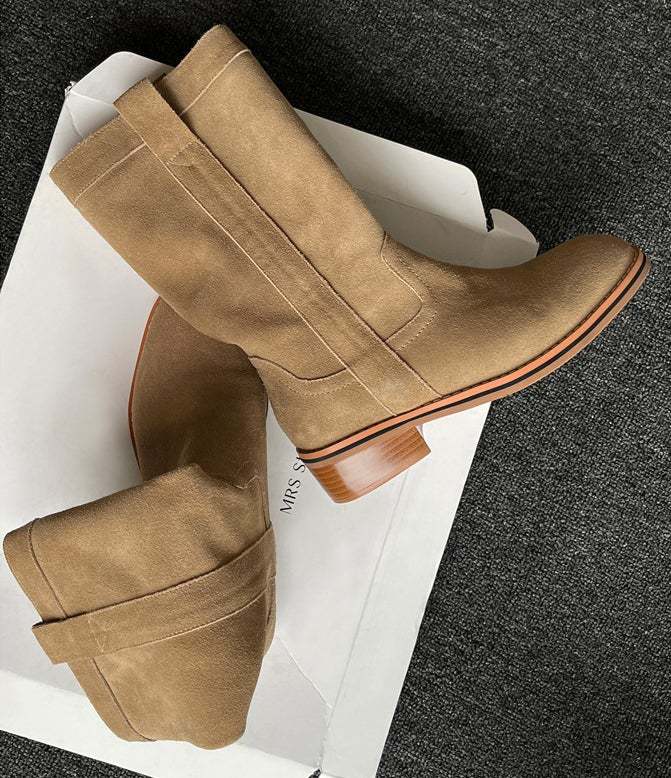 Womens Suede Leather Mid Calf Boots