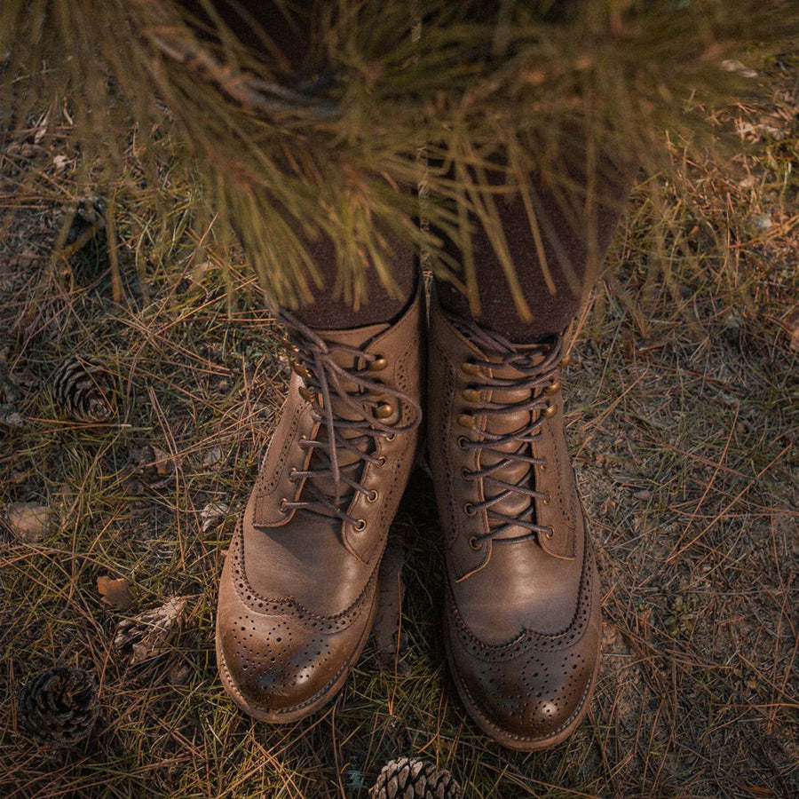 Handmade Wingtip Shoes Leather Martin Boots Block Carving Brogue Ankle Boot For Women