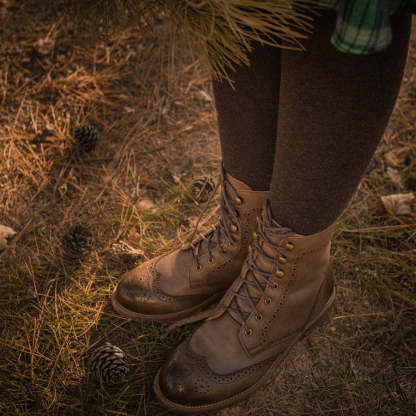 Handmade Wingtip Shoes Leather Martin Boots Block Carving Brogue Ankle Boot For Women