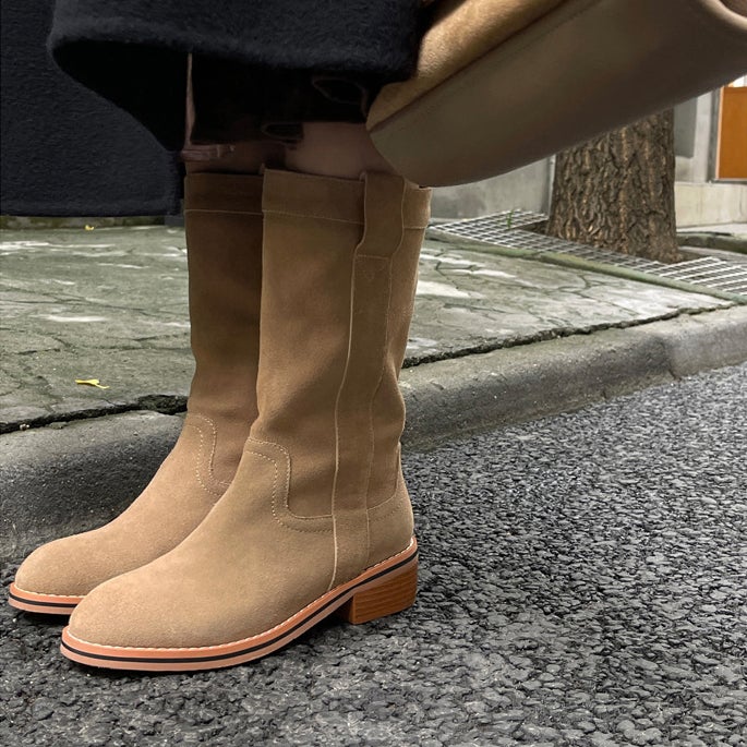 Womens Suede Leather Mid Calf Boots