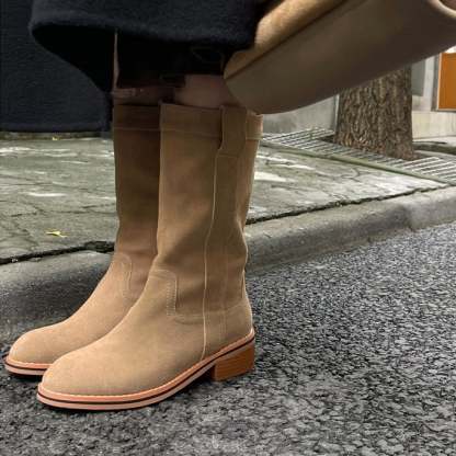 Womens Suede Leather Mid Calf Boots