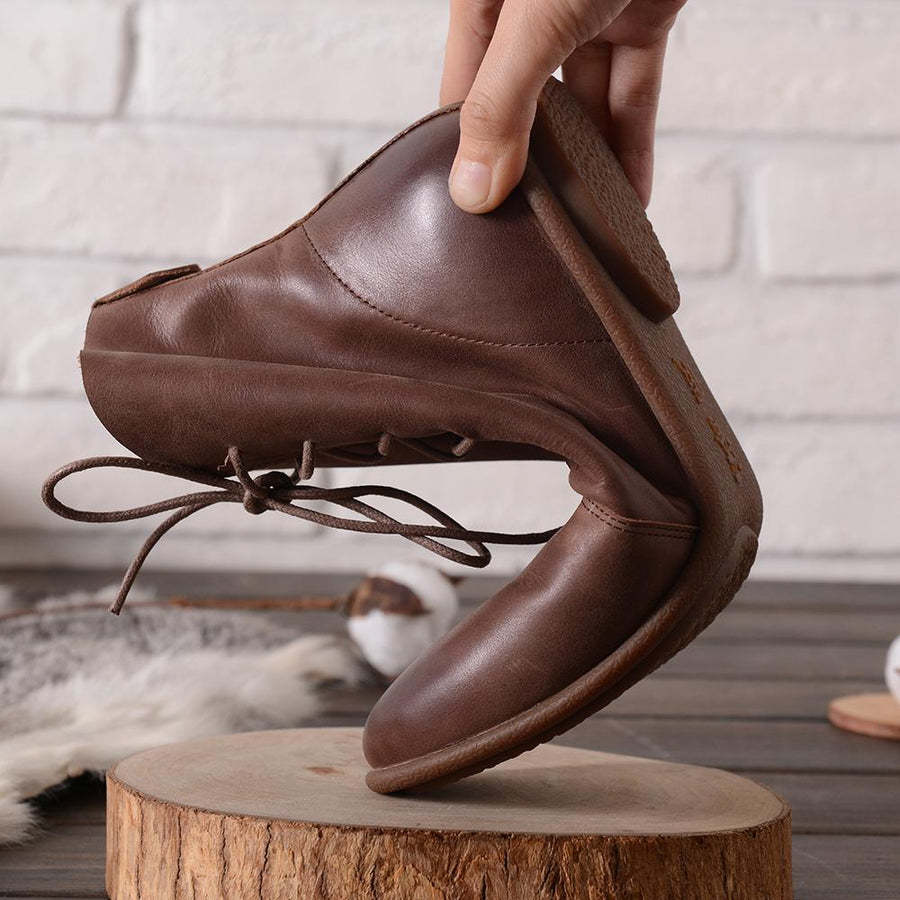 Oxfords For Women Lace Up Flat Sole Ankle Boots Handmade Waxing Leather Martin Boots