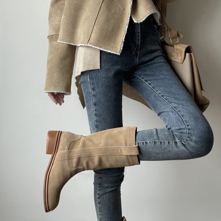 Womens Suede Leather Mid Calf Boots