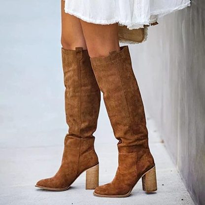 High block heel suede boots for a boho chic and comfortable look