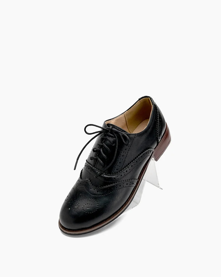 Classic Lace-Up Wingtip Leather Flat Oxfords