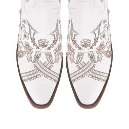 Embroidery Rhinestone Chunky Heel Thigh High Boots