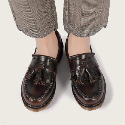 Waxing leather Penny Loafers with Tassels Handmade Working Shoes