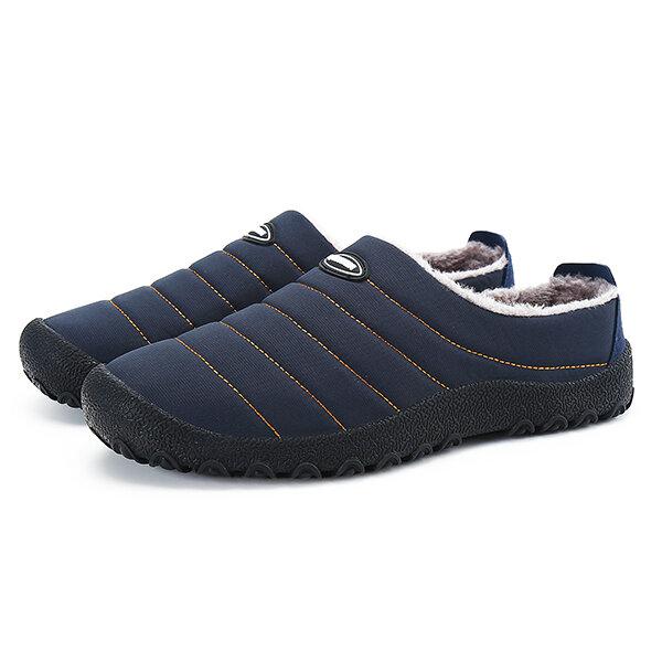 Men's Plush Lining Waterproof Fabric Slip On Soft Sole Casual Slipper