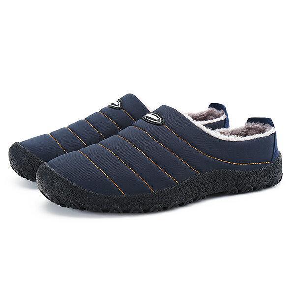 Men's Plush Lining Waterproof Fabric Slip On Soft Sole Casual Slipper