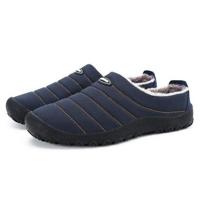 Men's Plush Lining Waterproof Fabric Slip On Soft Sole Casual Slipper