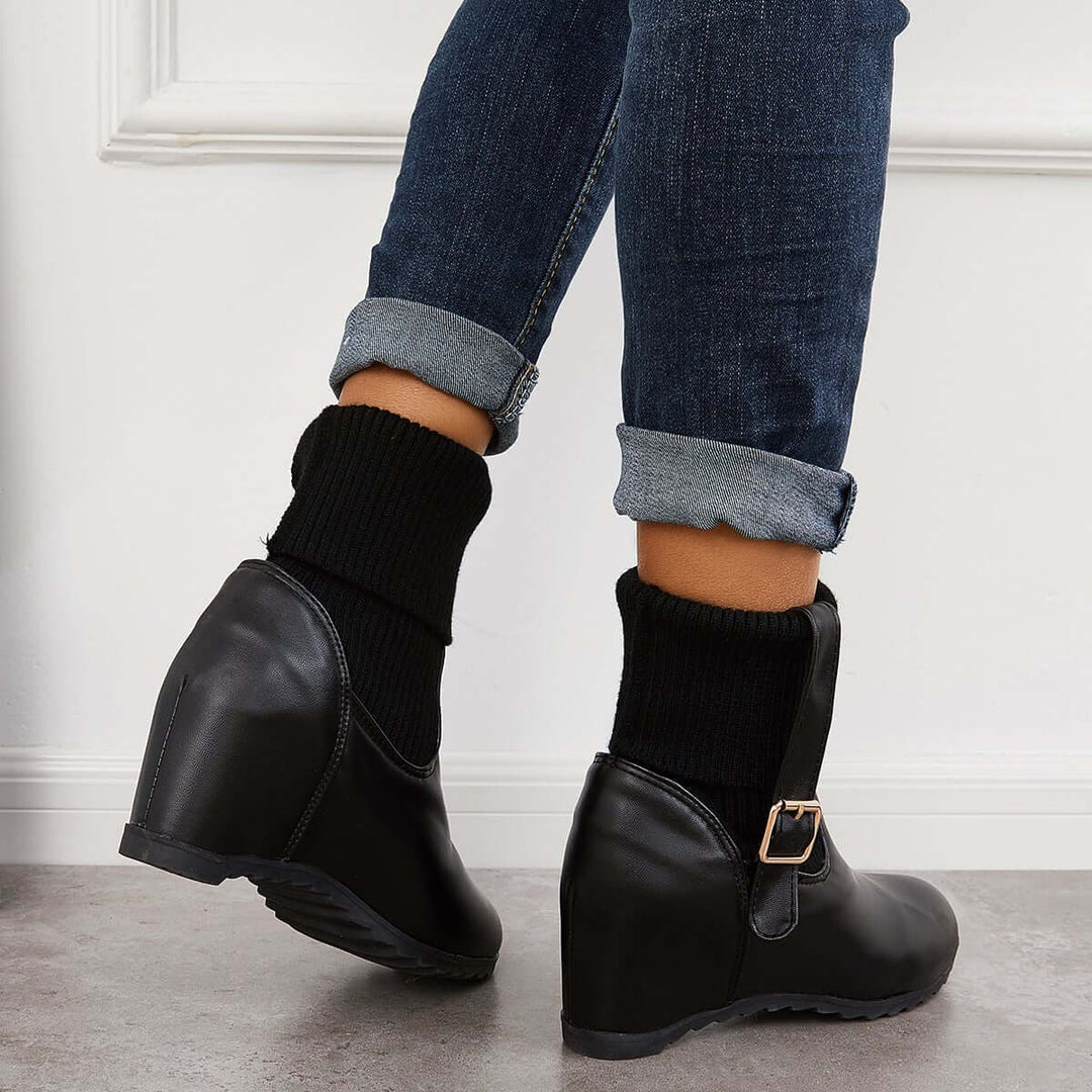 Non Slip Hidden Wedge Sock Boots Pull on Ankle Bootie