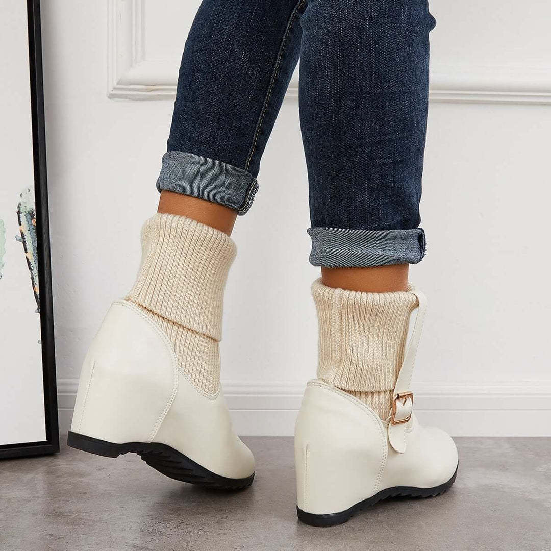 Non Slip Hidden Wedge Sock Boots Pull on Ankle Bootie