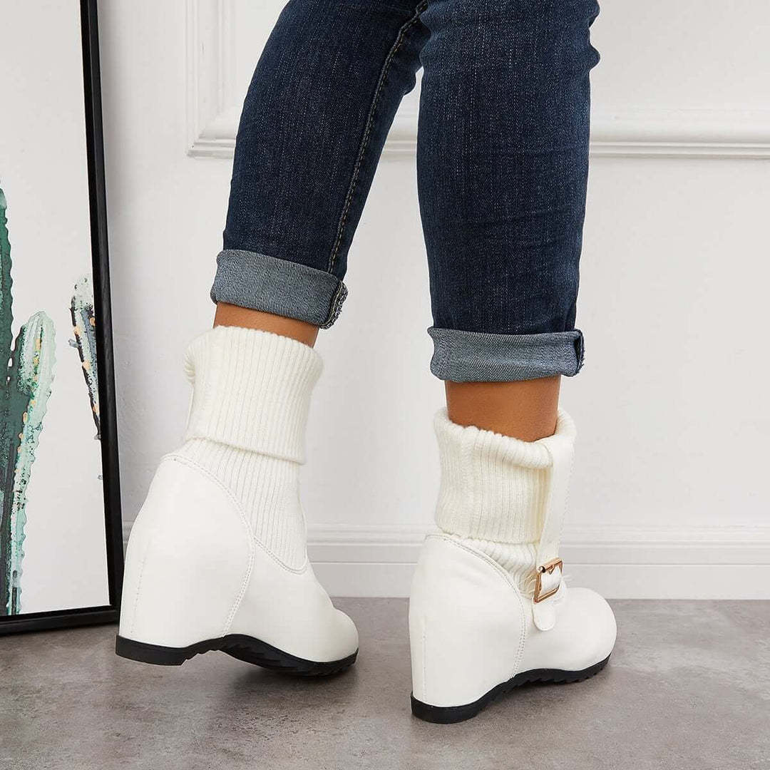 Non Slip Hidden Wedge Sock Boots Pull on Ankle Bootie