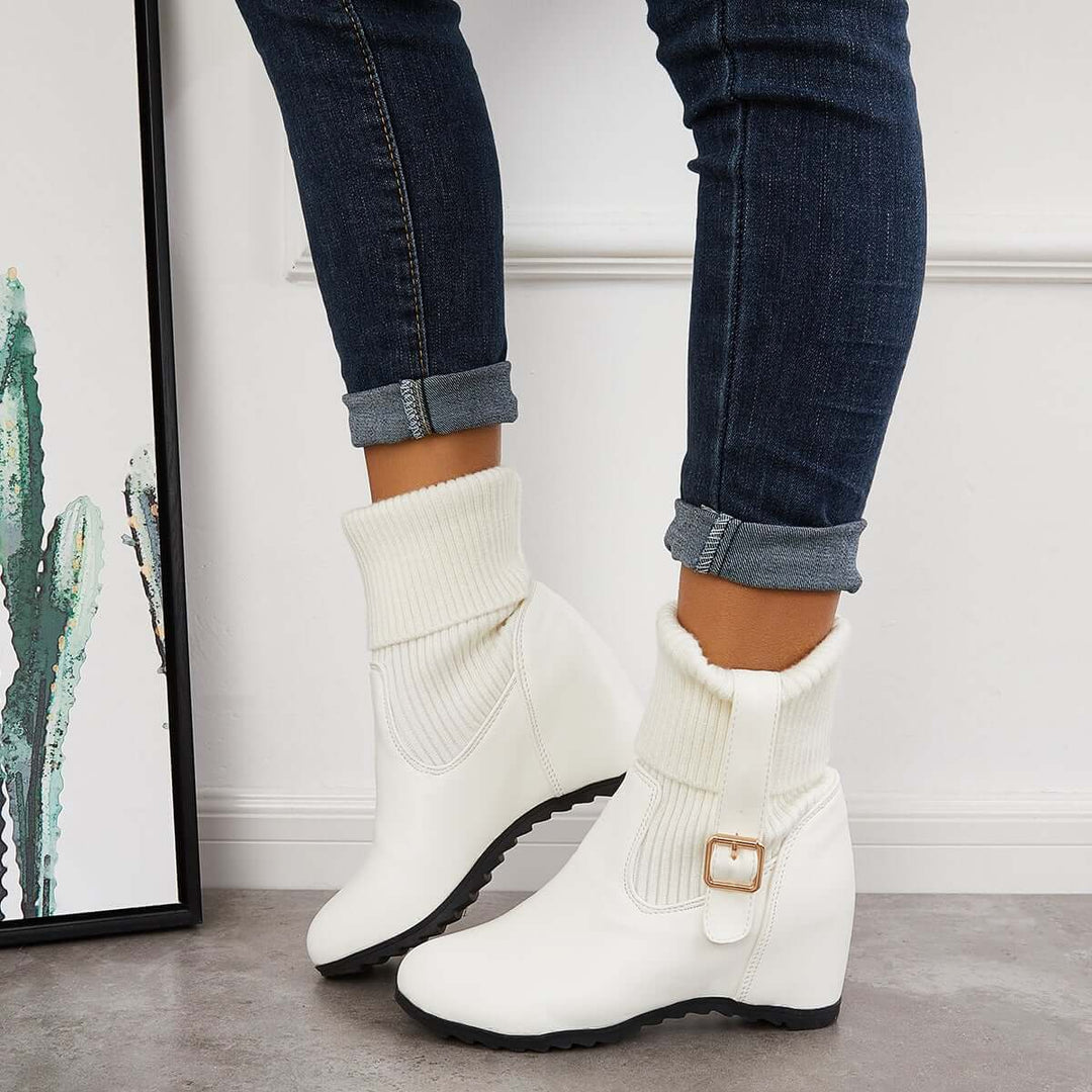 Non Slip Hidden Wedge Sock Boots Pull on Ankle Bootie