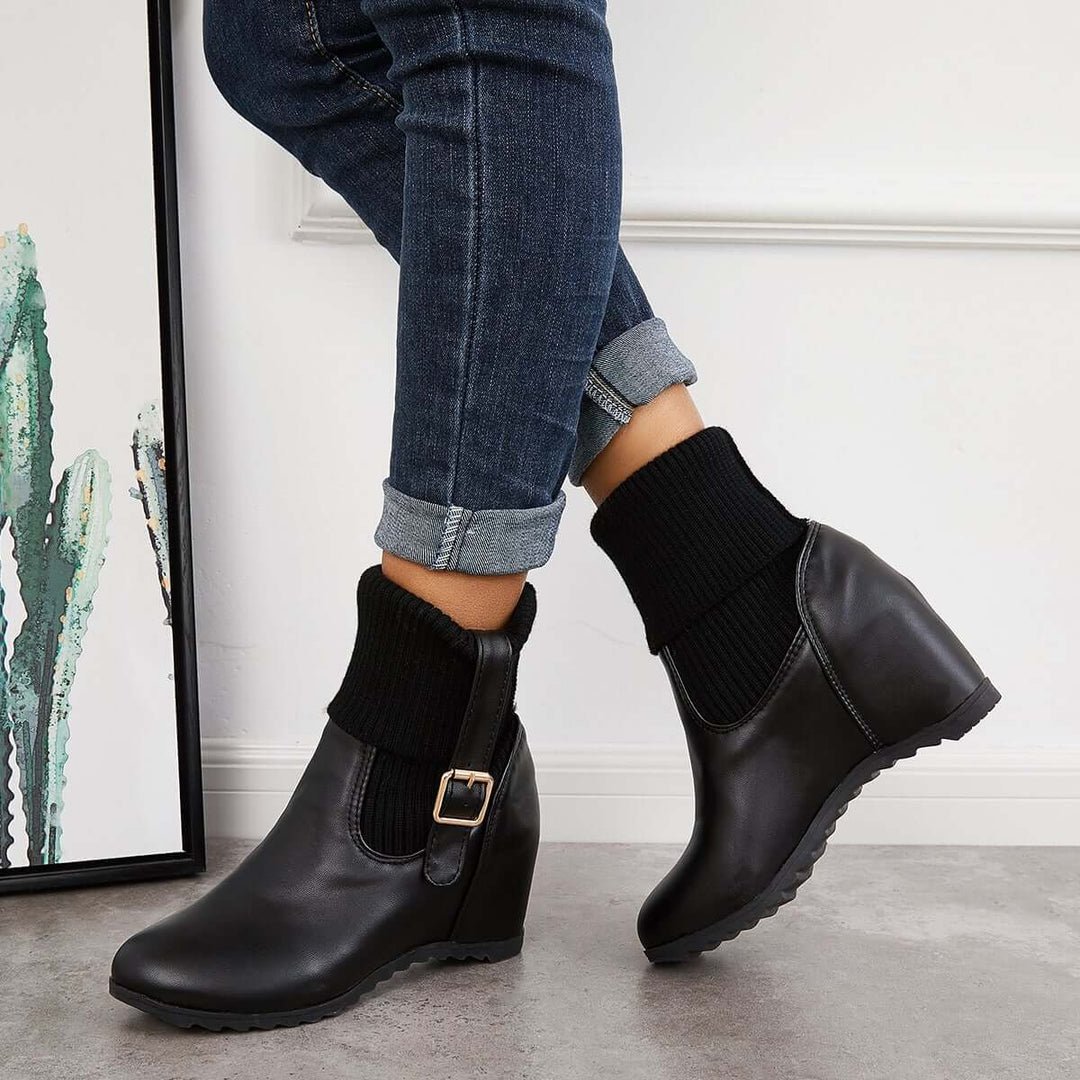 Non Slip Hidden Wedge Sock Boots Pull on Ankle Bootie