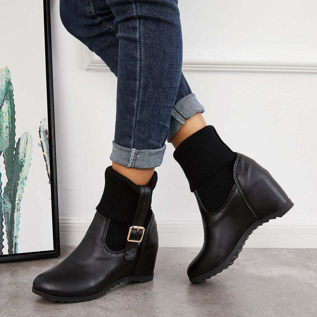 Non Slip Hidden Wedge Sock Boots Pull on Ankle Bootie