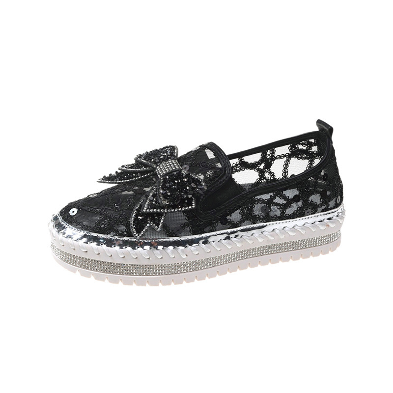 New Crystals Butterfly-knot Flat Platform Heels Half Slippers Women Bling Shoes