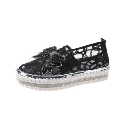 New Crystals Butterfly-knot Flat Platform Heels Half Slippers Women Bling Shoes