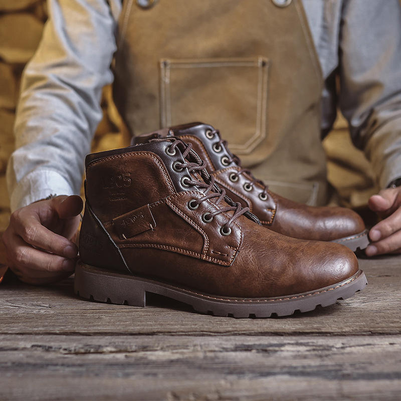 Men's Zippered Leather Boots