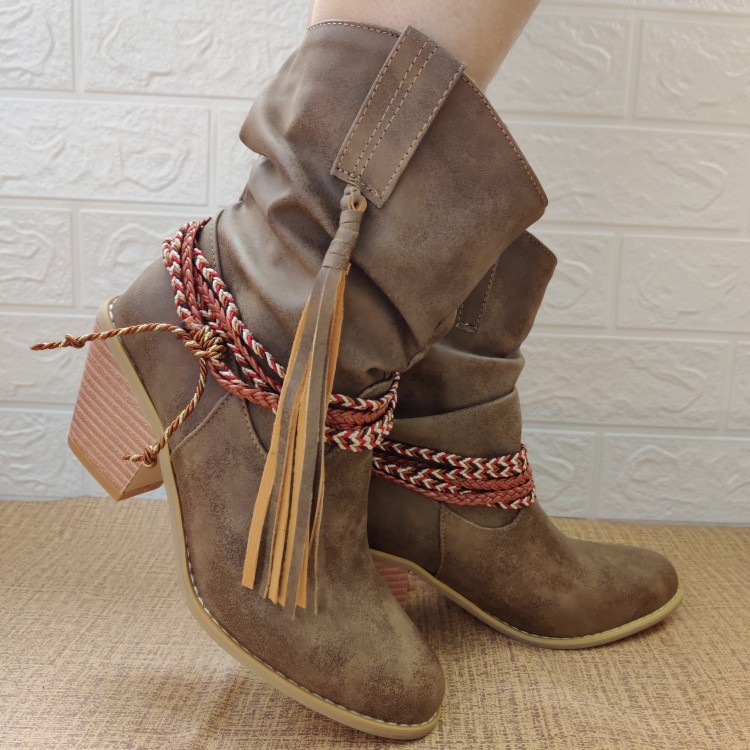 Retro Distressed Solid Color Round Toe Ankle Boots