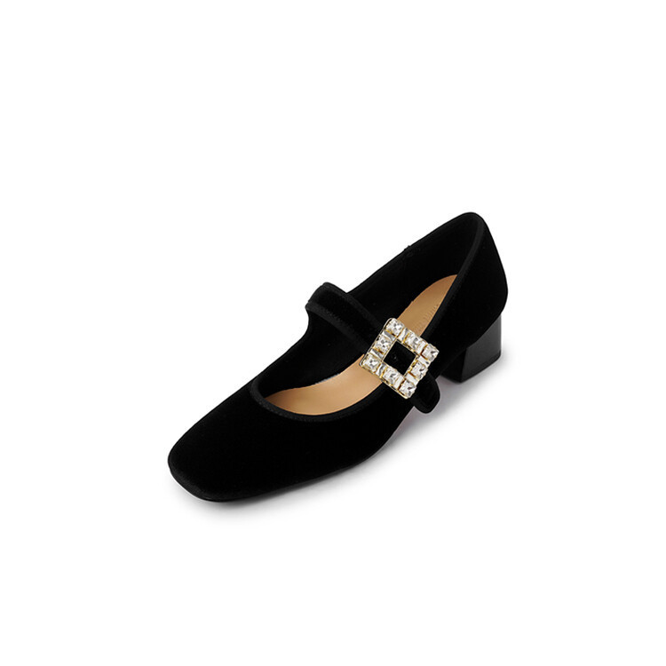 Handmade Patent Leather Mary Jane Pumps Block Heel Office Shoes in Beige/Black