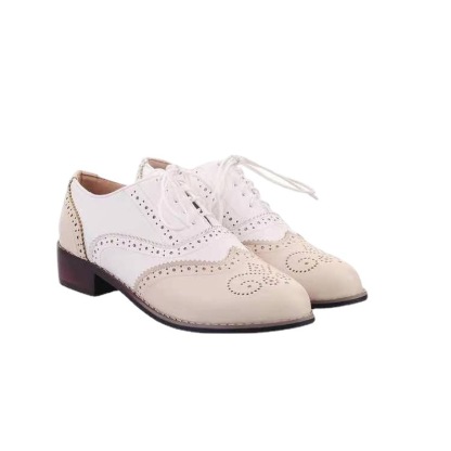 Classic Lace-Up Wingtip Leather Flat Oxfords