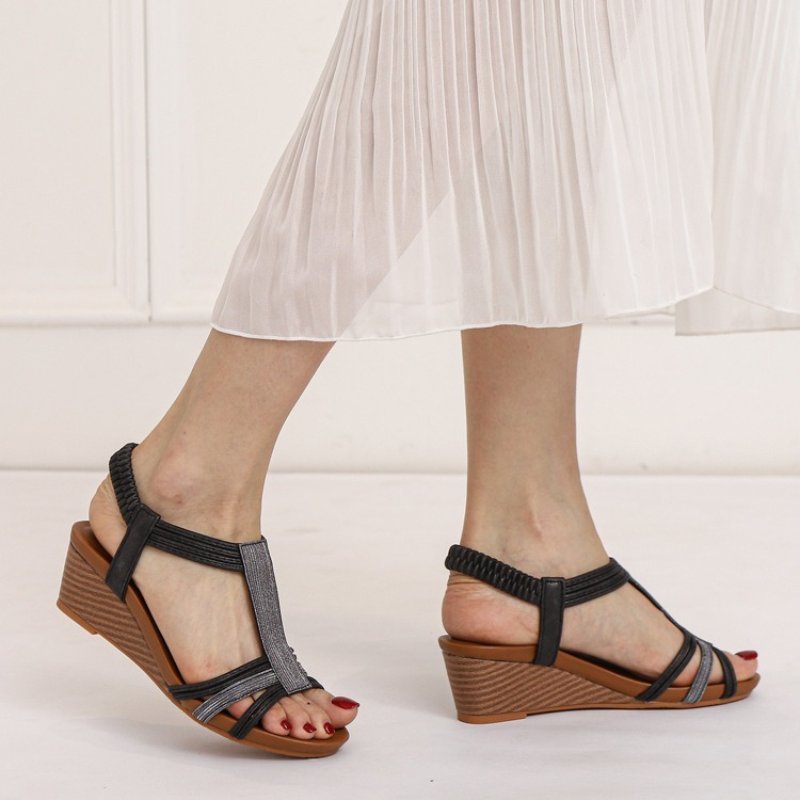 Arch Support Sandals Women Woody Design Rhinestones Open Toe Wedge Summer Beach Trendy