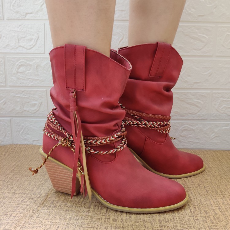 Retro Distressed Solid Color Round Toe Ankle Boots