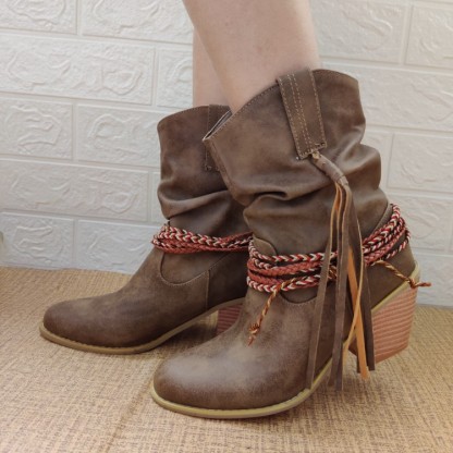Retro Distressed Solid Color Round Toe Ankle Boots