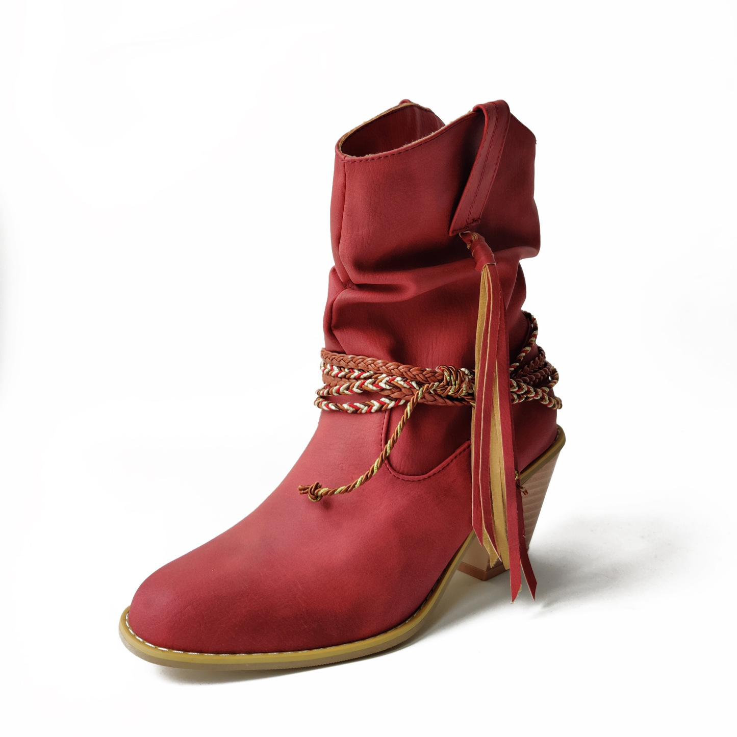 Retro Distressed Solid Color Round Toe Ankle Boots