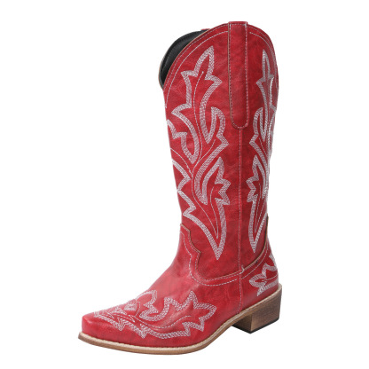 Women‘s Flower Embroidery Mid Calf Cowboy Boots