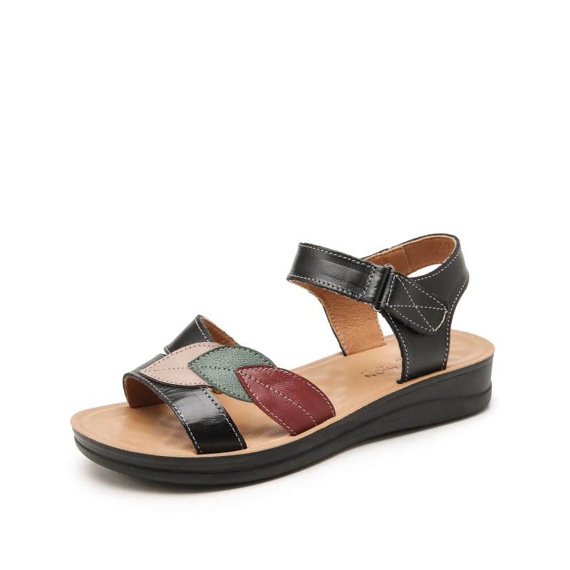 Women's Sandals Summer Flat Soft Bottom Non-Slip Red Comfortable Soft Leather Shoes