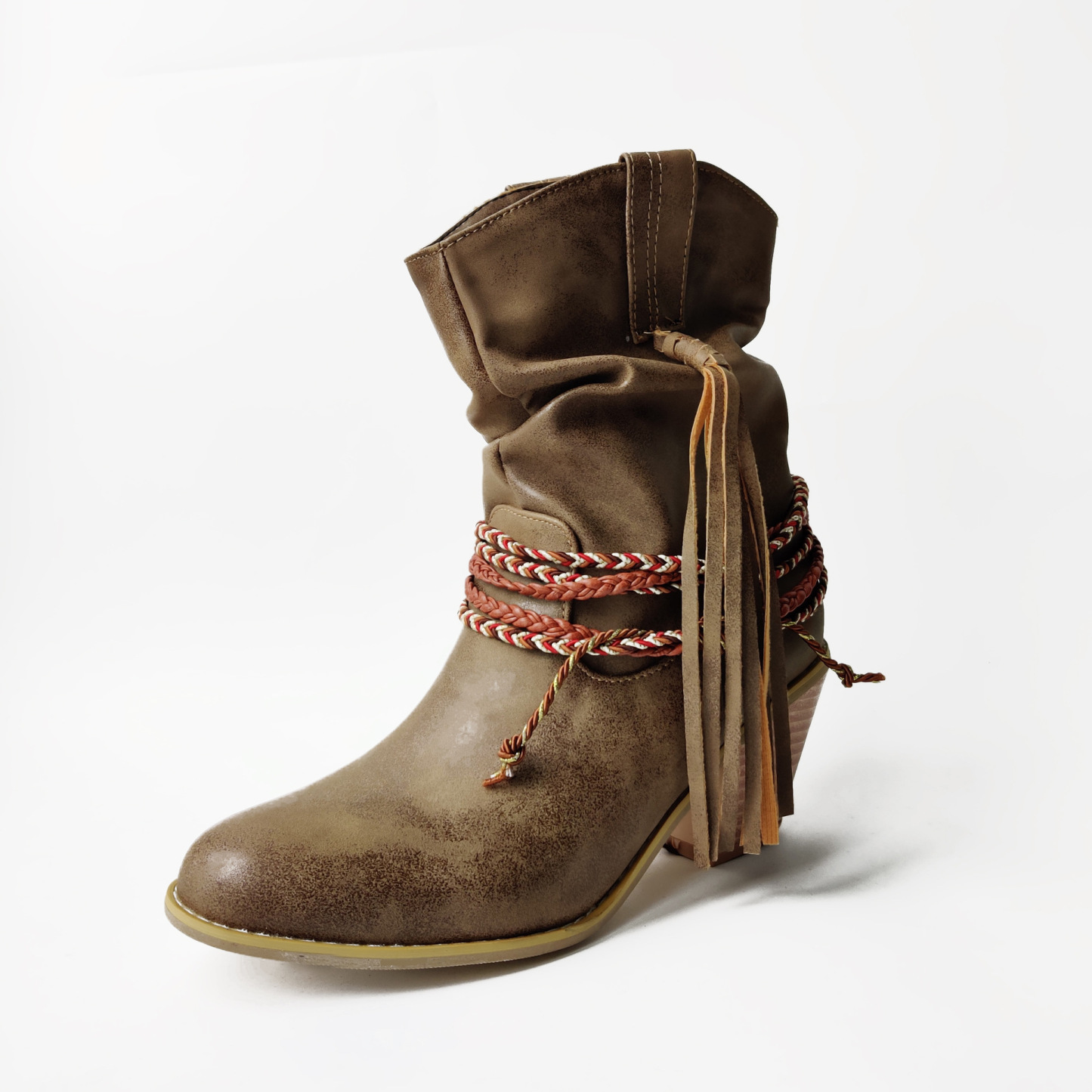 Retro Distressed Solid Color Round Toe Ankle Boots