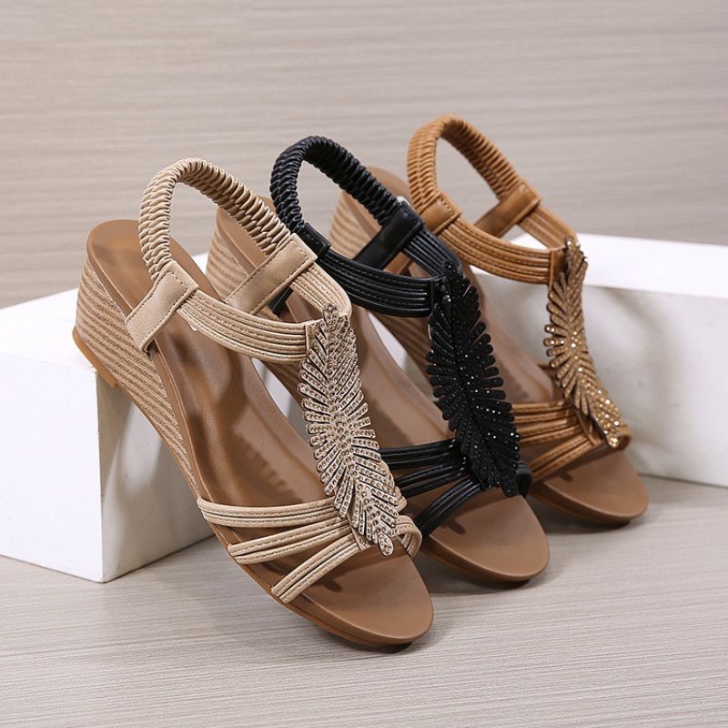 Arch Support Sandals Women Woody Design Rhinestones Open Toe Wedge Summer Beach Trendy