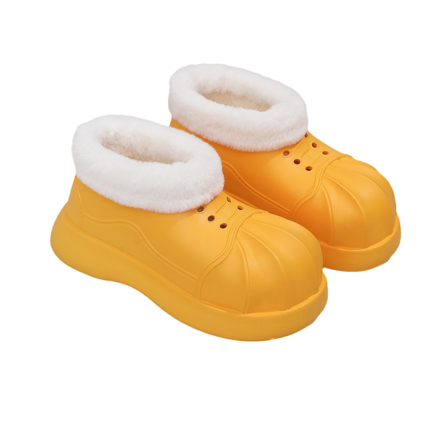 Women Ankle Snow Boots Clogs Slip-on Women Fleece Platform Rainboots Non-Slip EVA Boots Height Increasing Cute Shell Toe Booties
