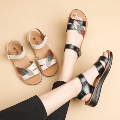 Women's Sandals Summer Flat Soft Bottom Non-Slip Red Comfortable Soft Leather Shoes
