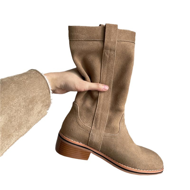 Womens Suede Leather Mid Calf Boots